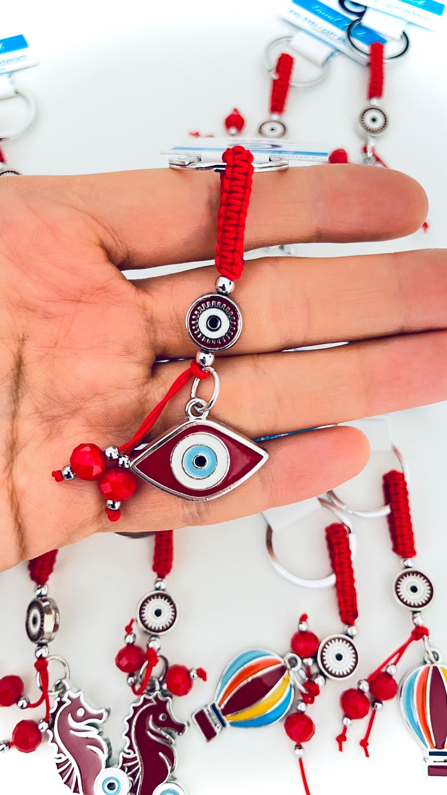 Llavero de plata con el ojo turco de diseño ovalado