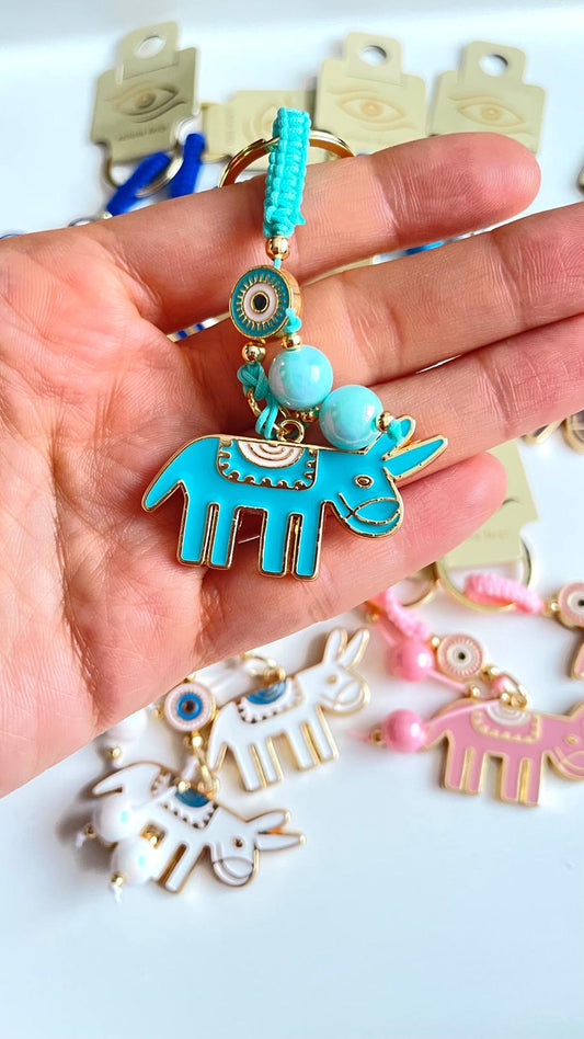 Turquoise  Design Gold Evil Eye Keychain