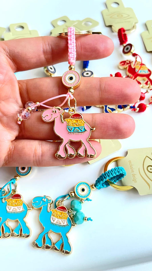 Pink Camel Design Gold Evil Eye Keychain