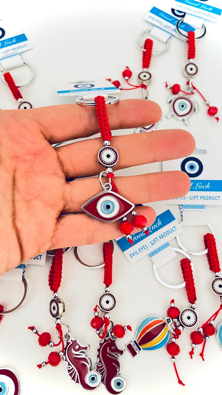 Llavero de plata con el ojo turco de diseño ovalado