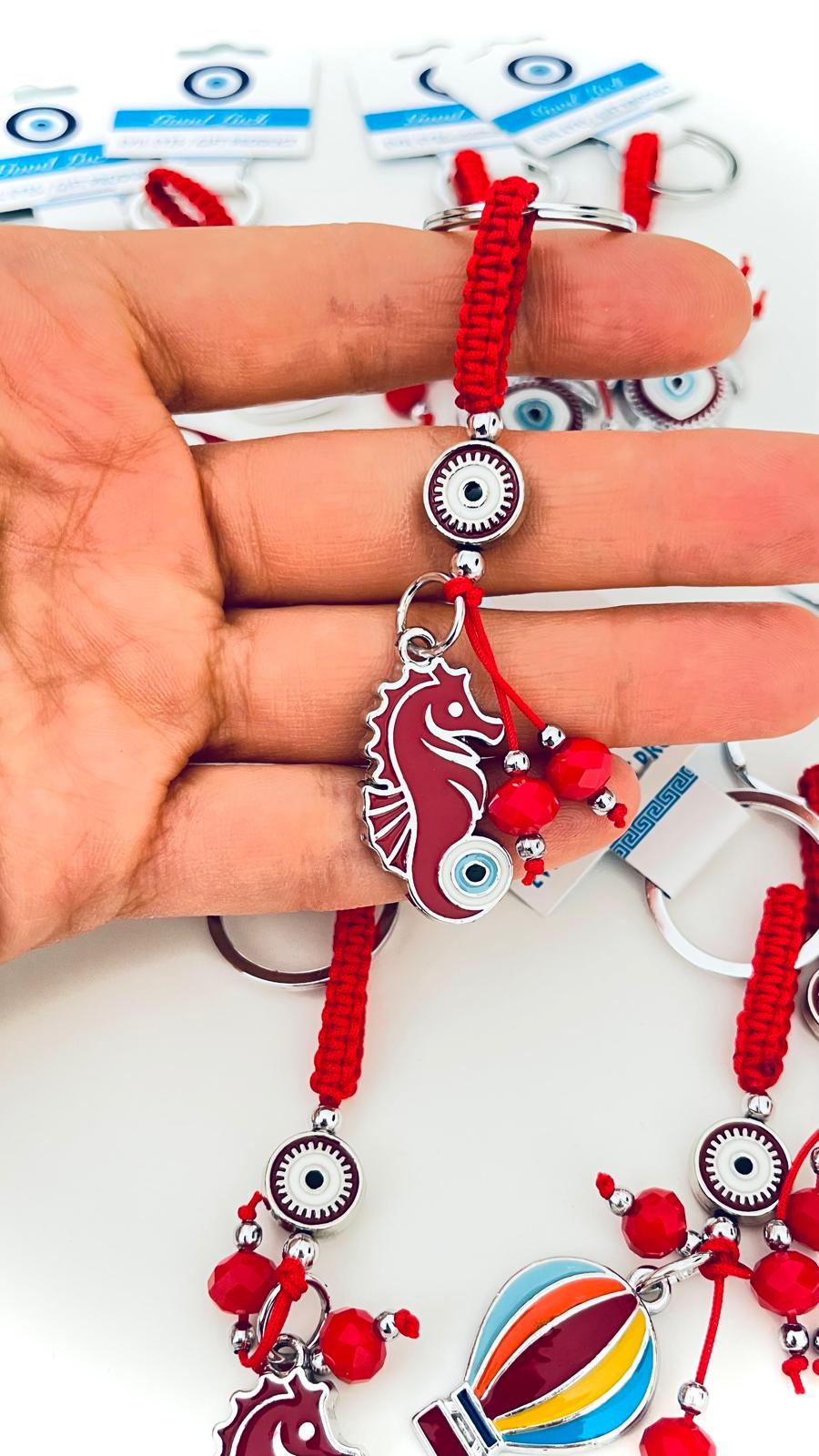 Llavero de Caballito de Mar Plata Rojo Ojo Turco
