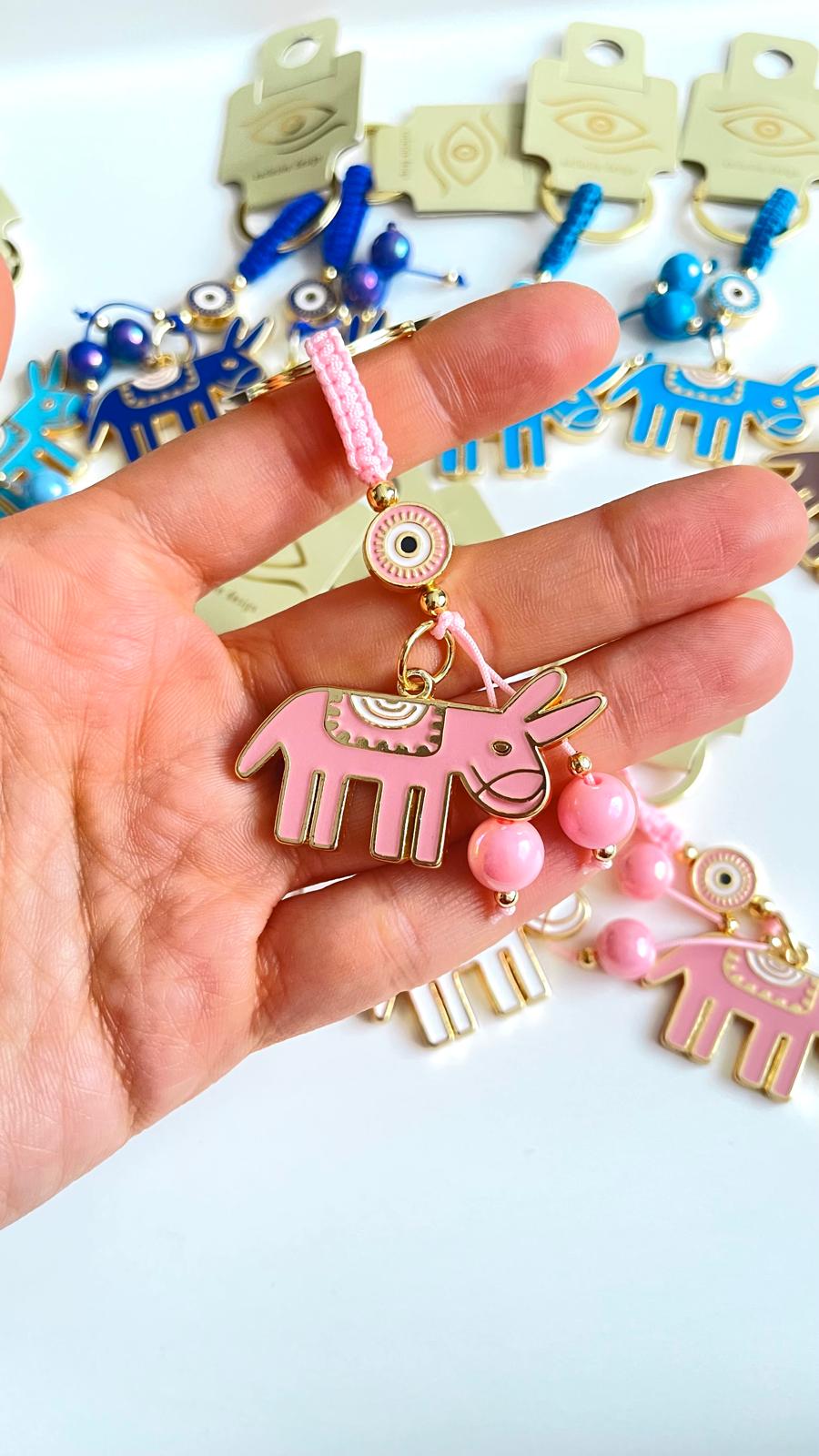 Pink Donkey Design Gold Evil Eye Keychain