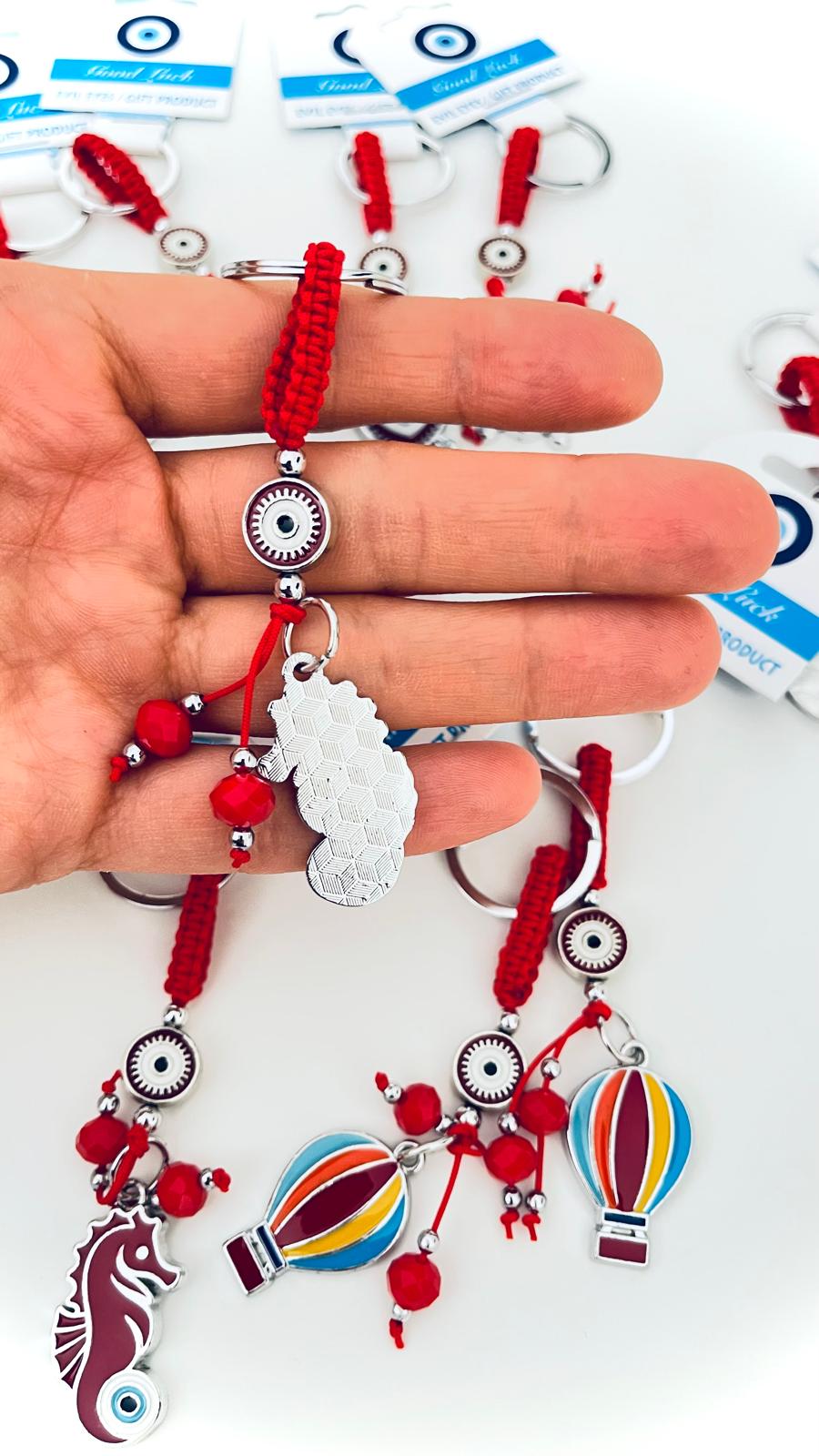 Llavero de Caballito de Mar Plata Rojo Ojo Turco