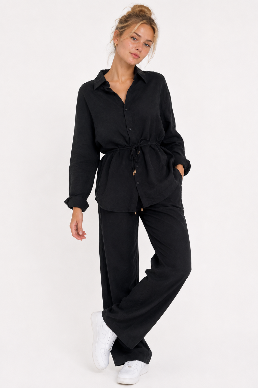 100% Cotton Muslin Black Two-Piece Set