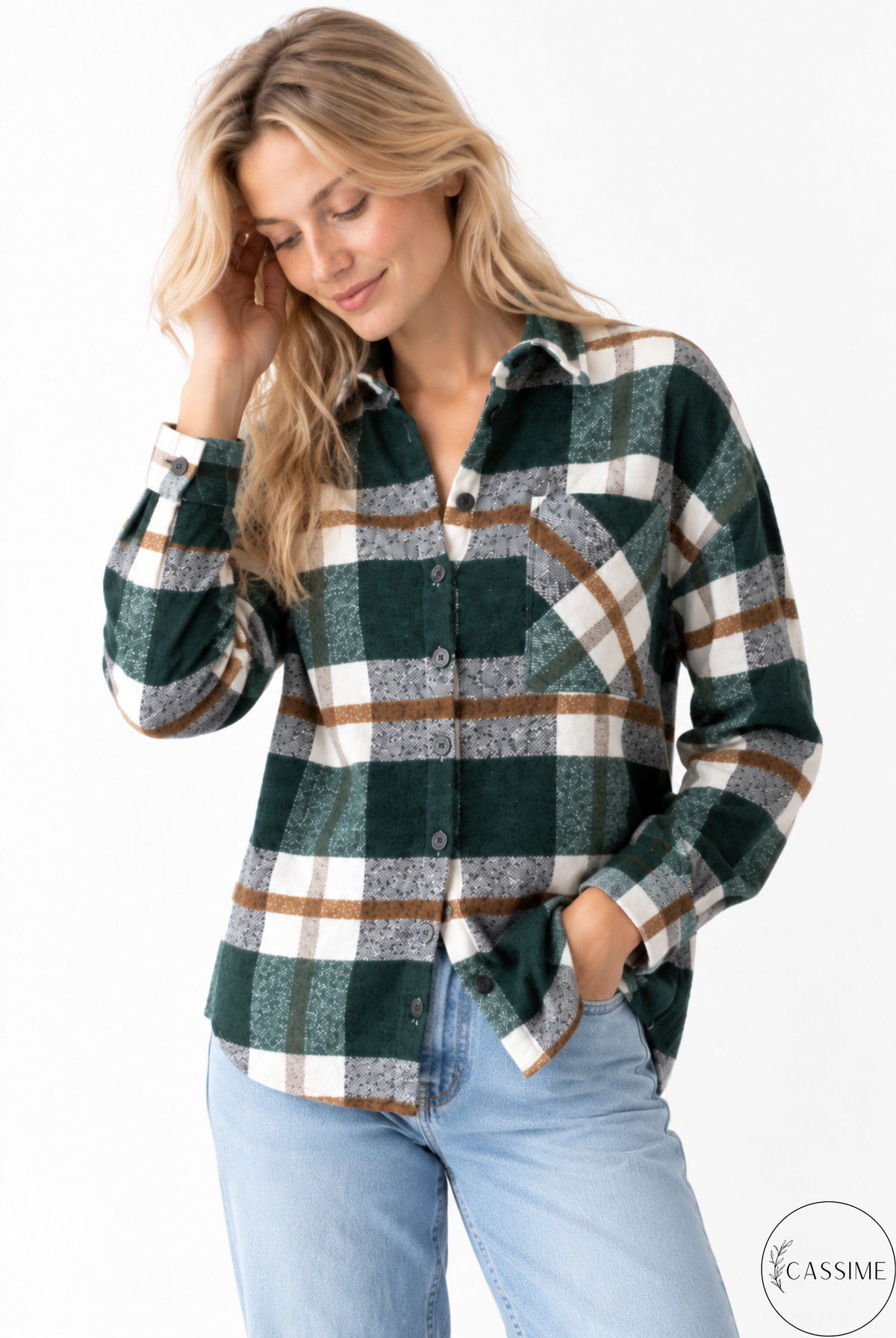 Tony Khaki Brown Cotton Plaid Shacket