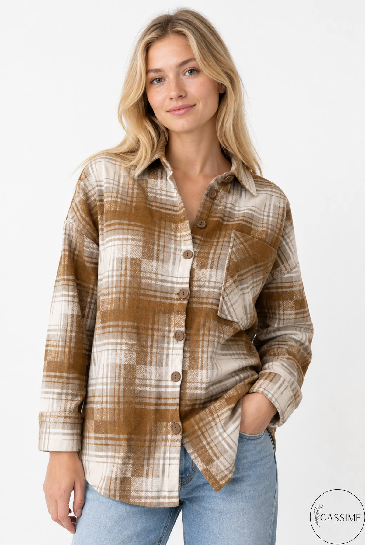 Tony Beige Brown Cotton Plaid Shacket