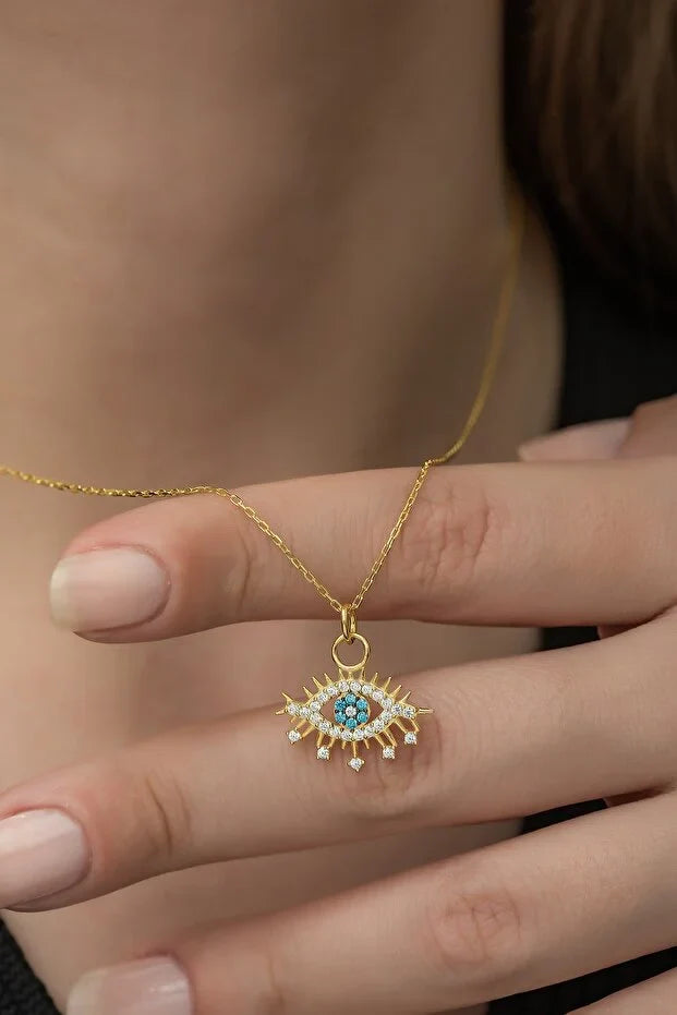 Sterlin Gümüş Nazar Boncuğu Tasarımcı Kolye 