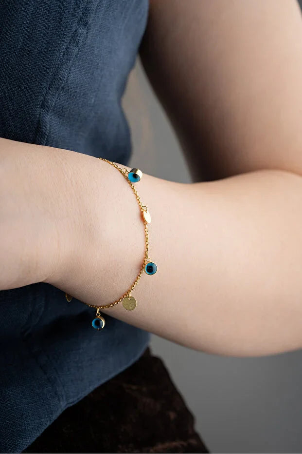 Sterling Silver Evil Eye Gold Bracelet