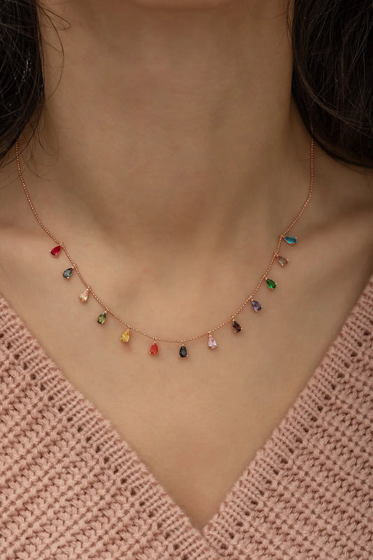 925 Sterling Silver Necklace with Drop Mix Stones