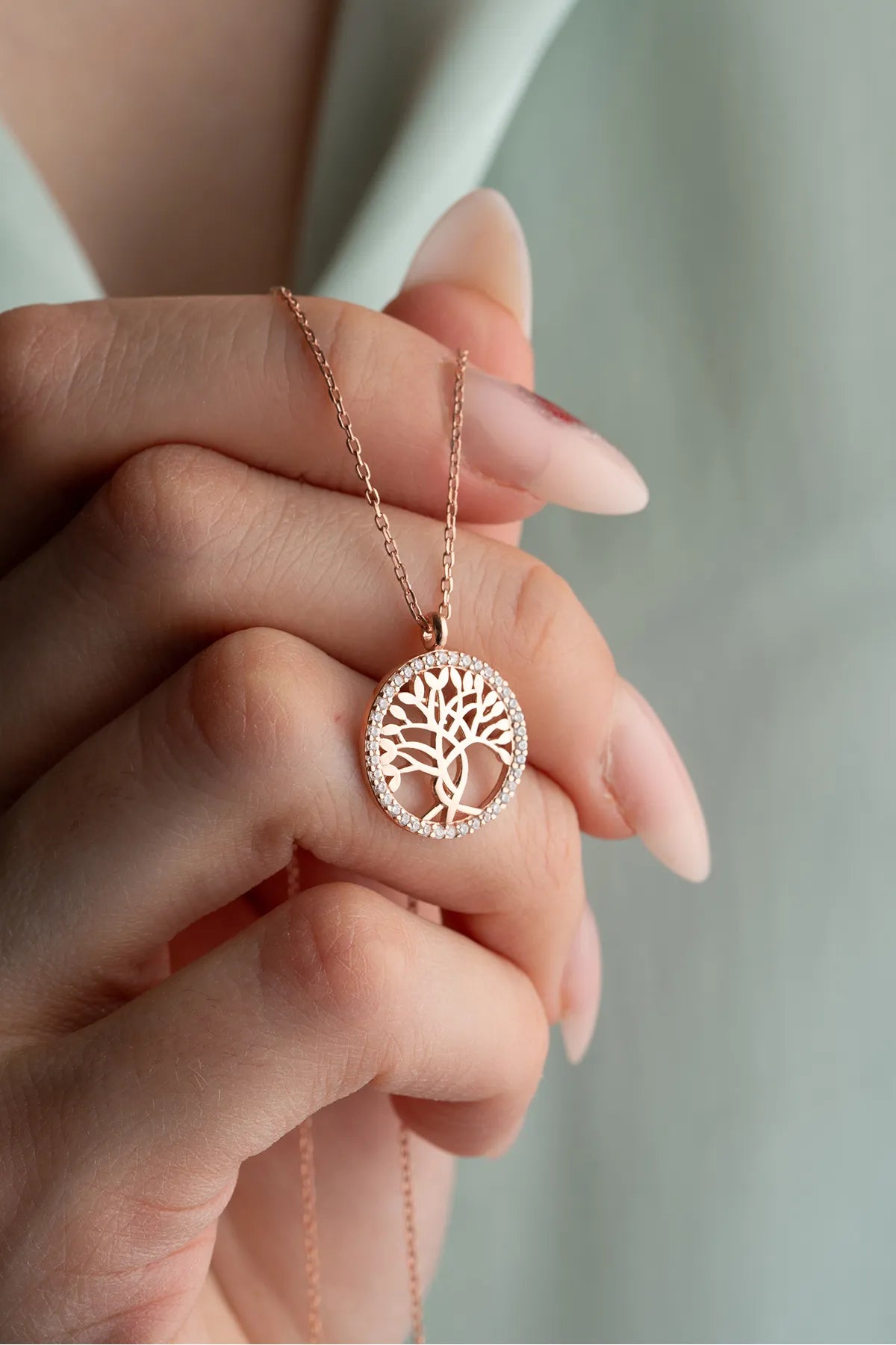 925 Sterling Silver Rose Plated Tree of Life Necklace