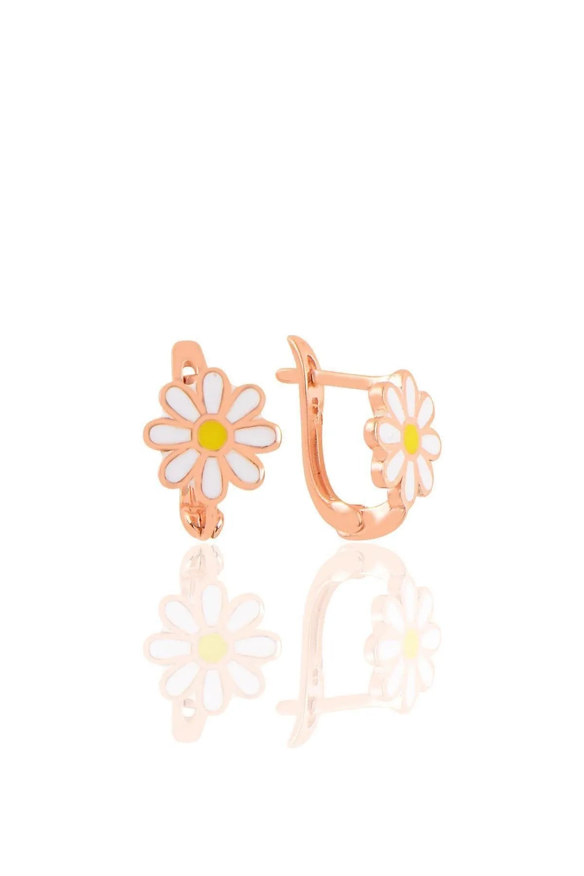 Sterlin Gümüşü Gül Emaye Klipsli Papatya Küpeler