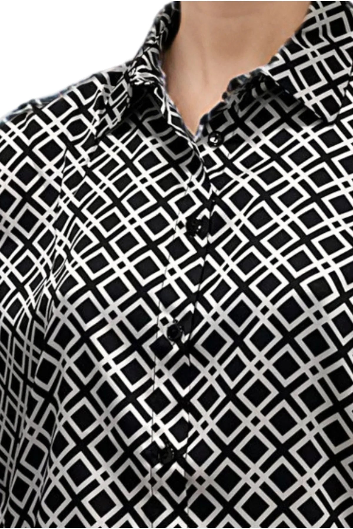 Camisa abotonada de satén blanco y negro