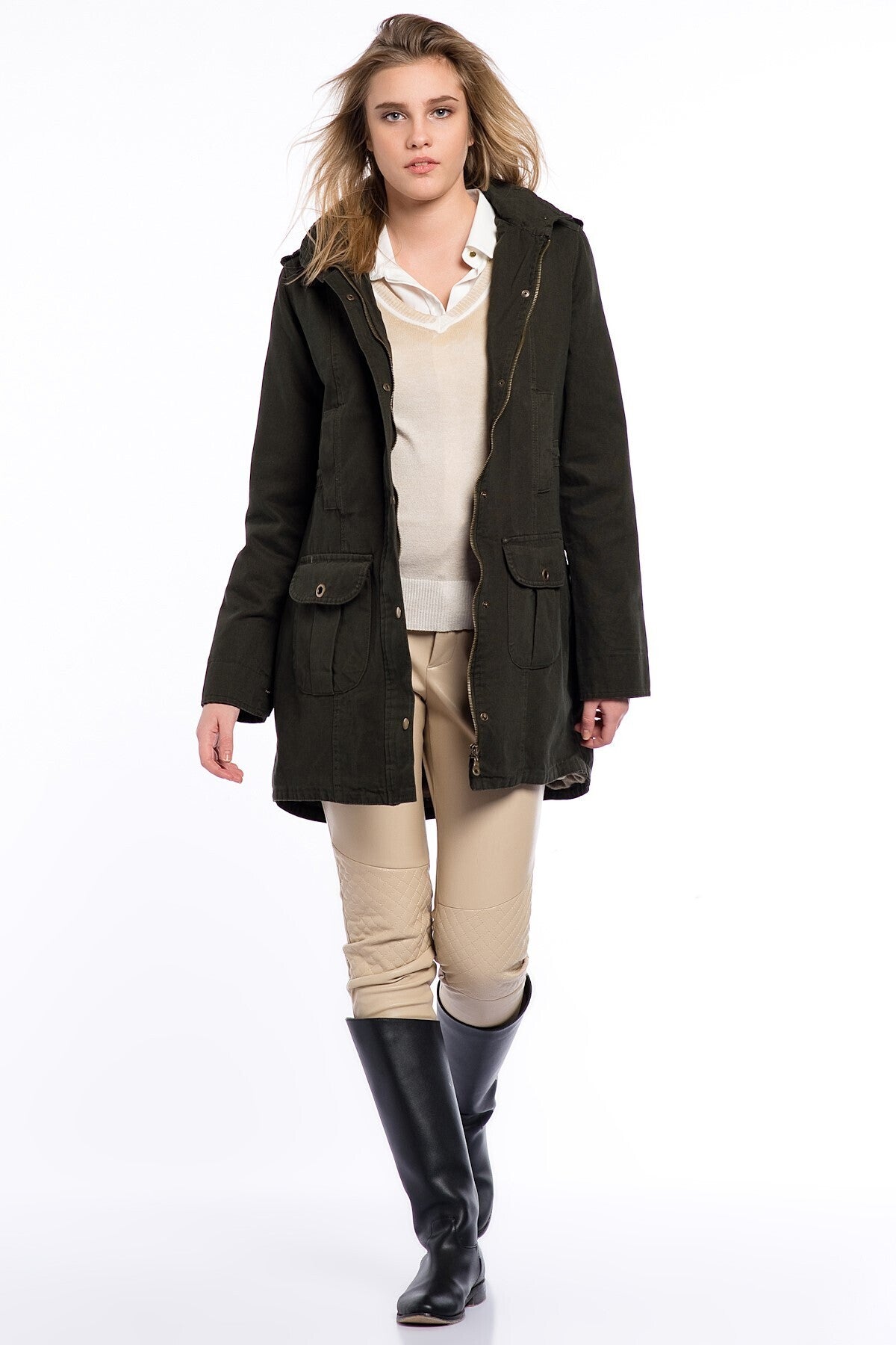 Anissa Women's Lined Coat - Dark Khaki - product image 4