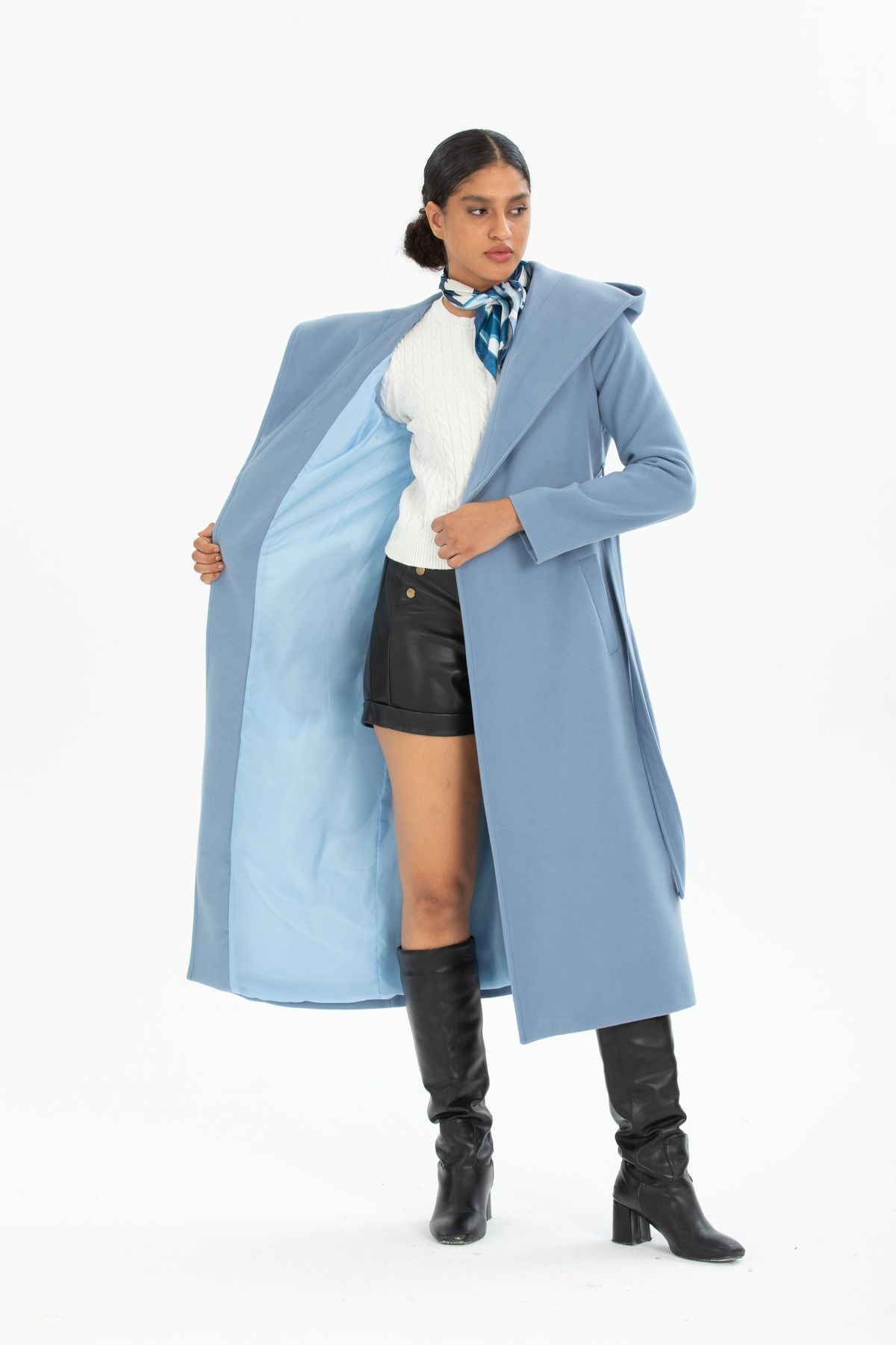 Carissa Women's Hooded Belted Coat - Indigo - product image 8
