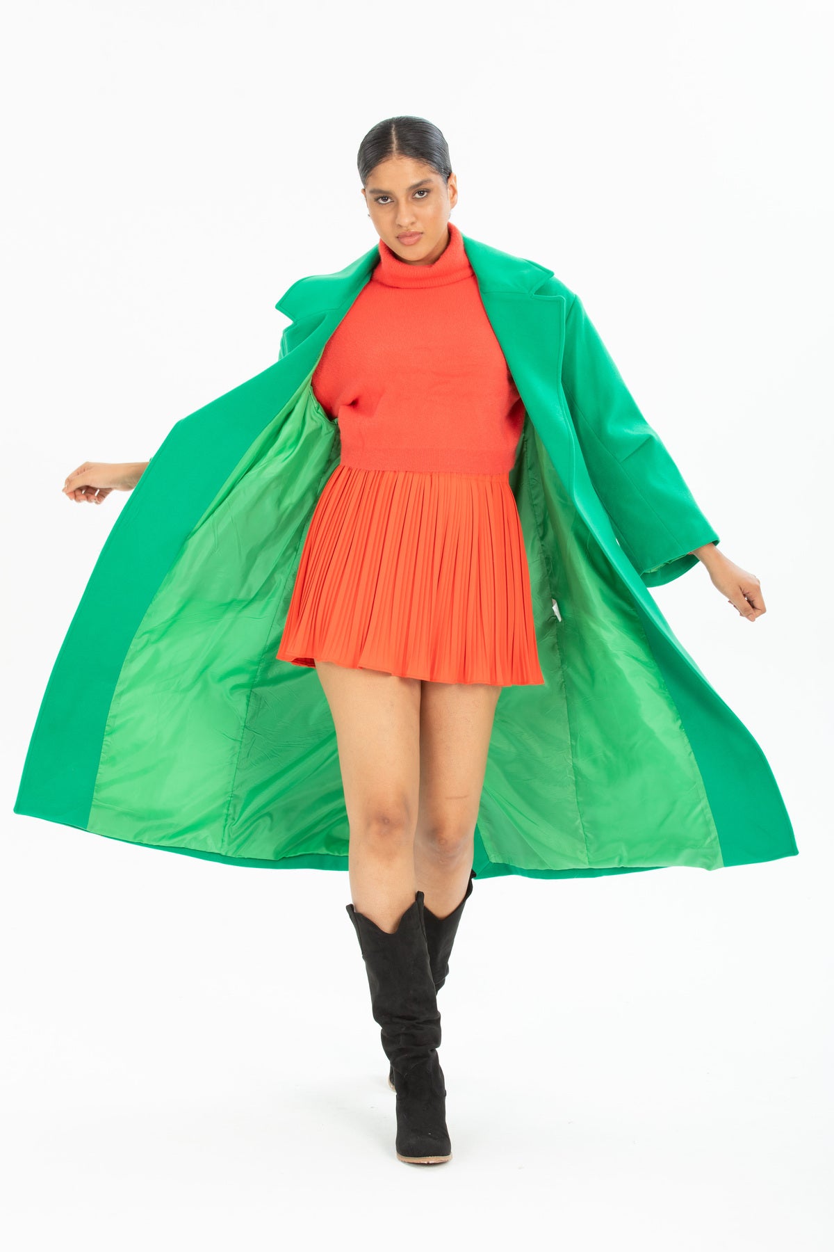 Aurora Women's Belted Oversized Coat - Grass Green - product image 4