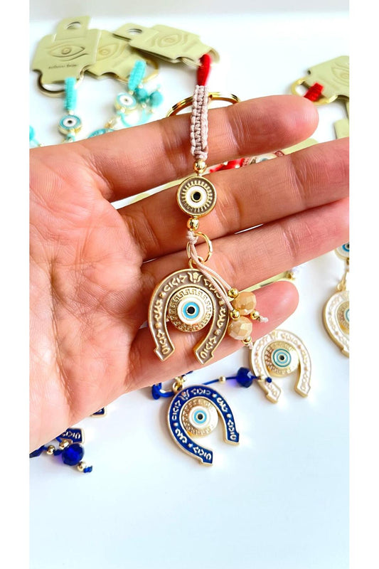 Bella Gold-Plated Animal Charm Keychain - Beige Horseshoe Design