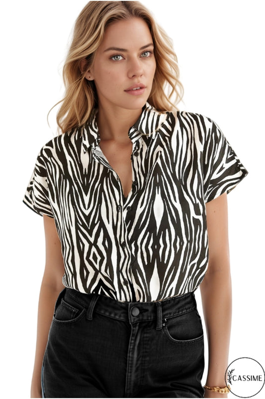Charlotte Women's Viscose Short Sleeve Batwing Shirt - Zebra Pattern