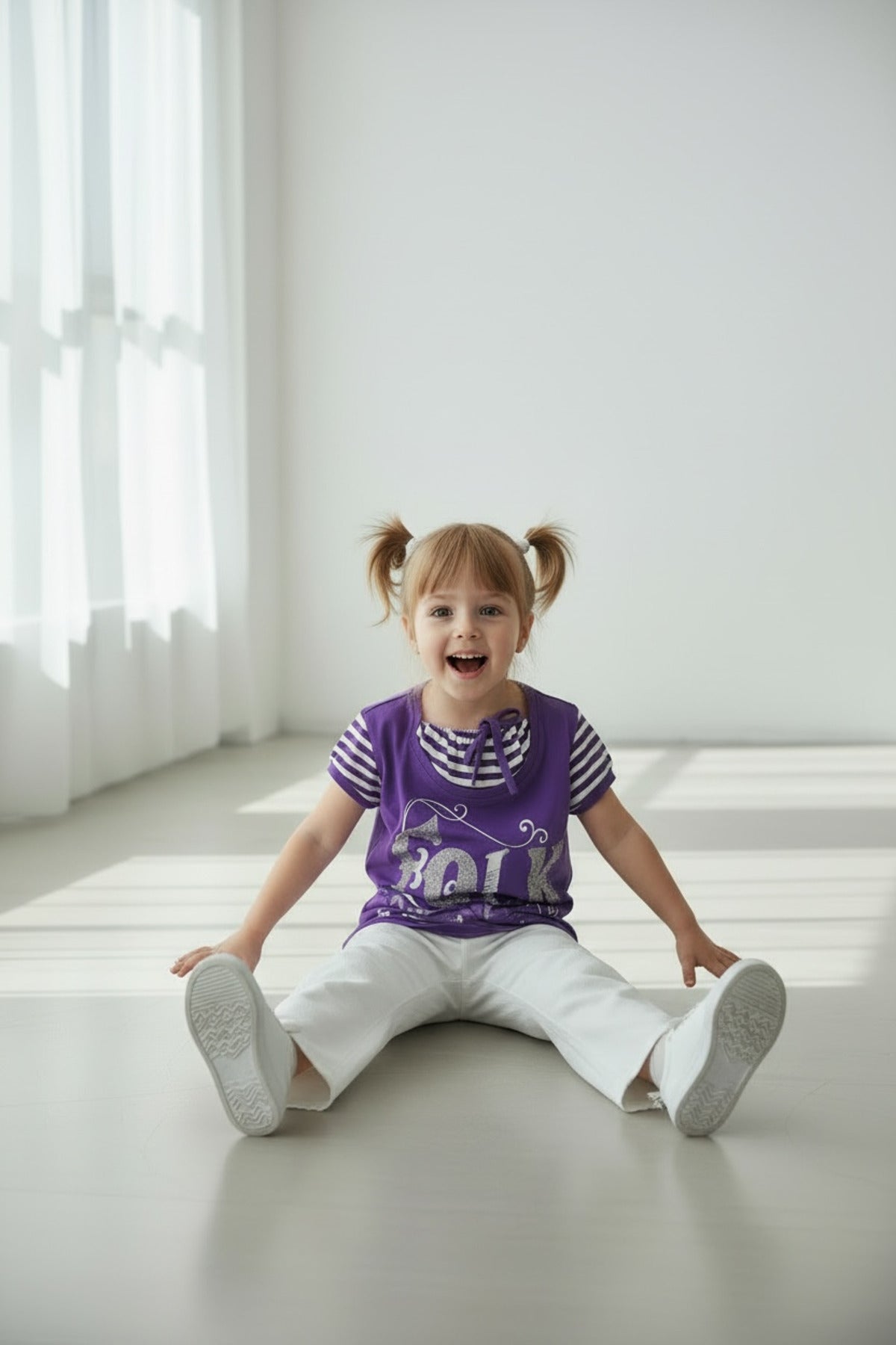 Adelia Girls' Striped Strappy T-Shirt - Purple White Stripe - product image 3