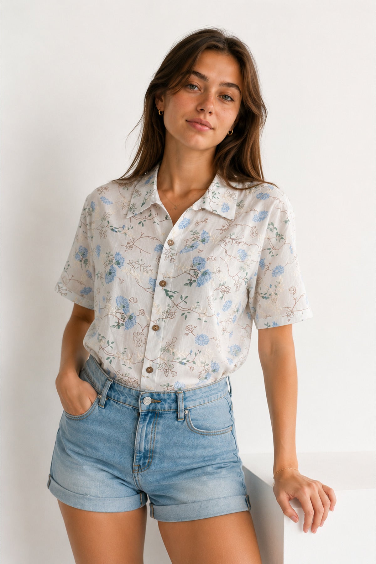 Alice Women's Floral Short Sleeve Shirt - Blue Ditsy Floral