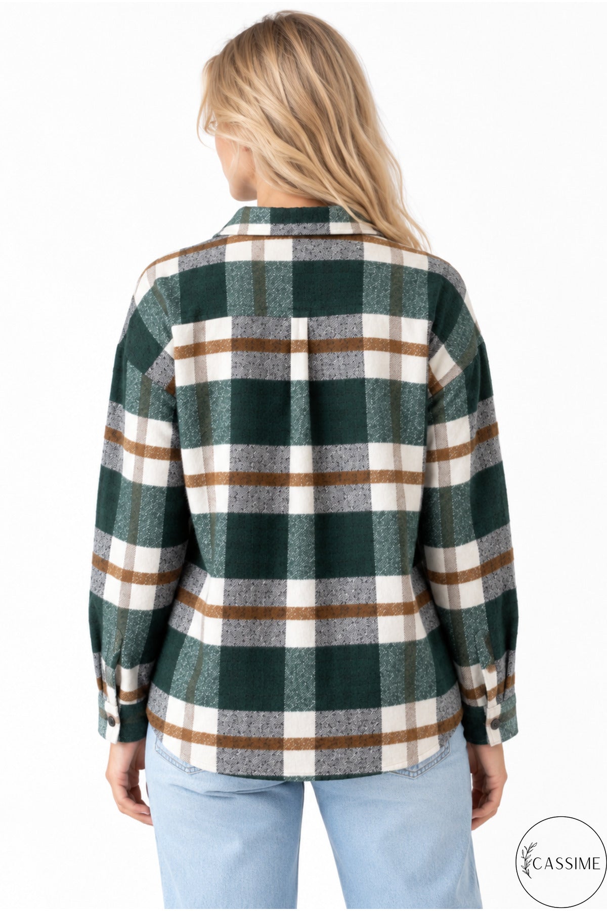 Eleanor Women's Plaid Shacket - Khaki and Brown Striped