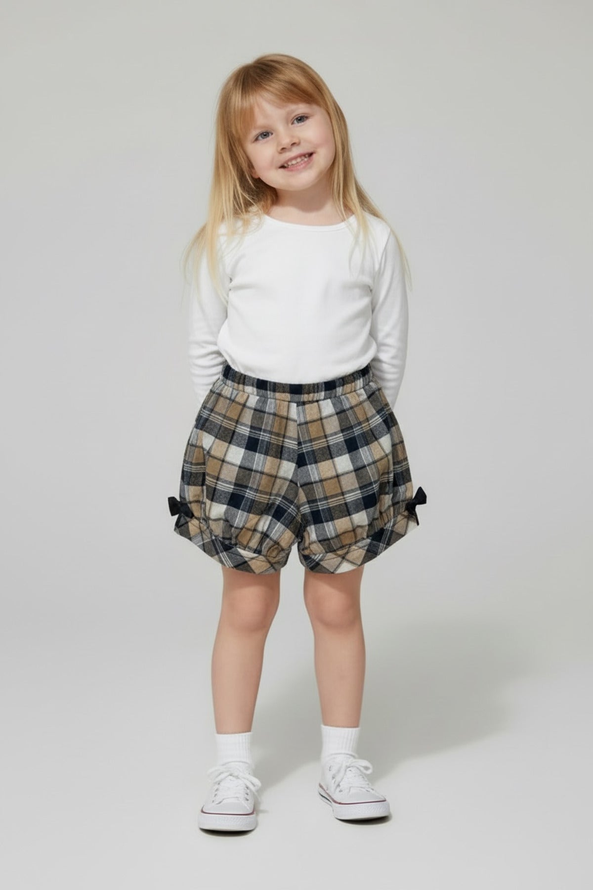 Alyssa Girls' Plaid Shorts - Beige - product image 1