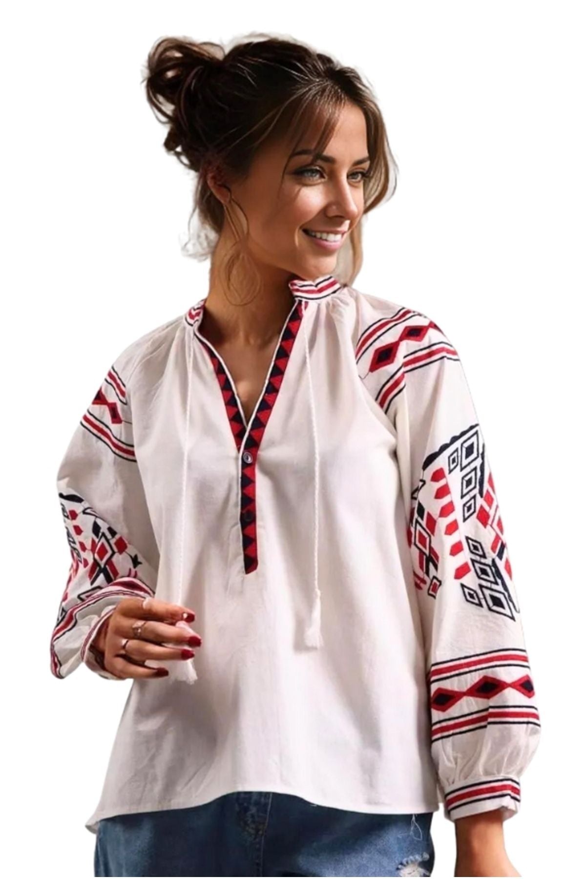 Winifred Women's Cotton Vintage Inspired Embroidered Blouse - White