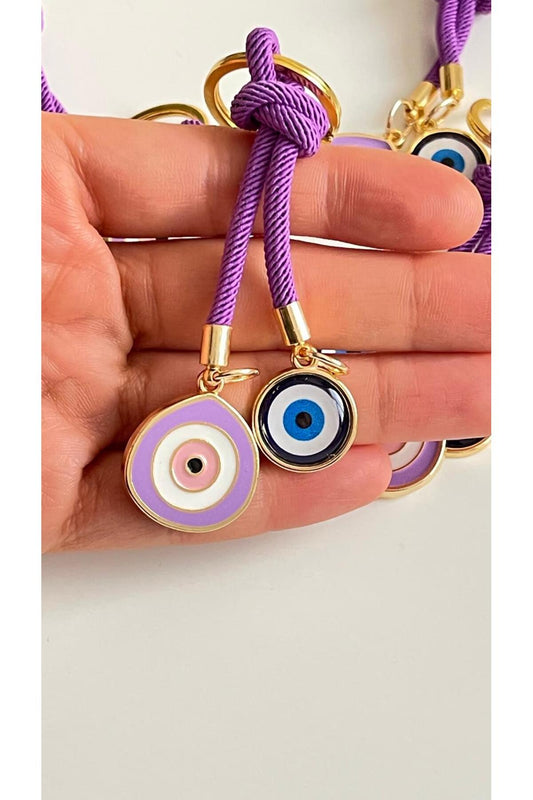 Rose Evil Eye Cord Keychain - Purple Bead Design
