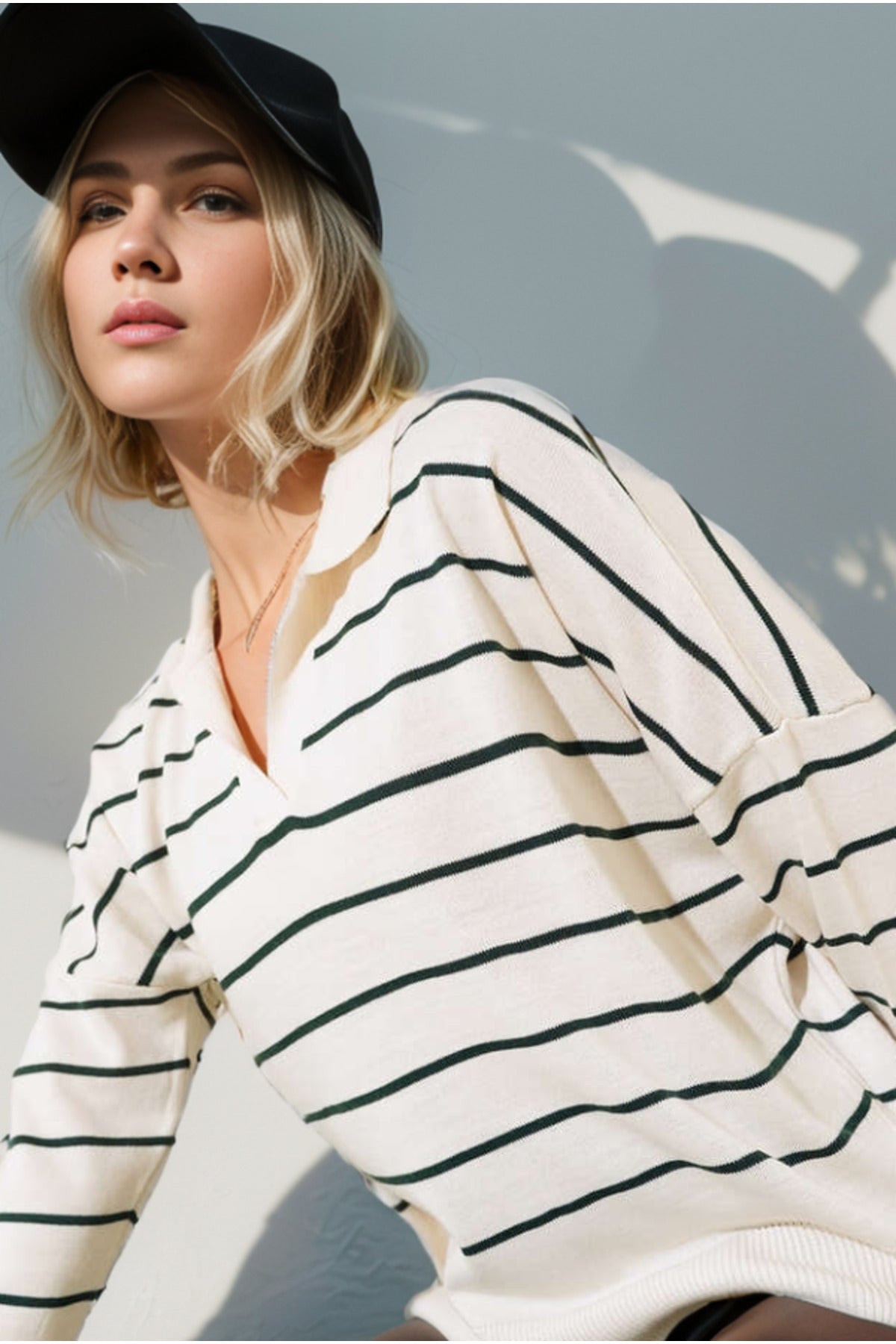 Samantha Women's Lightweight Striped Knit Sweater - Ecru Stripe