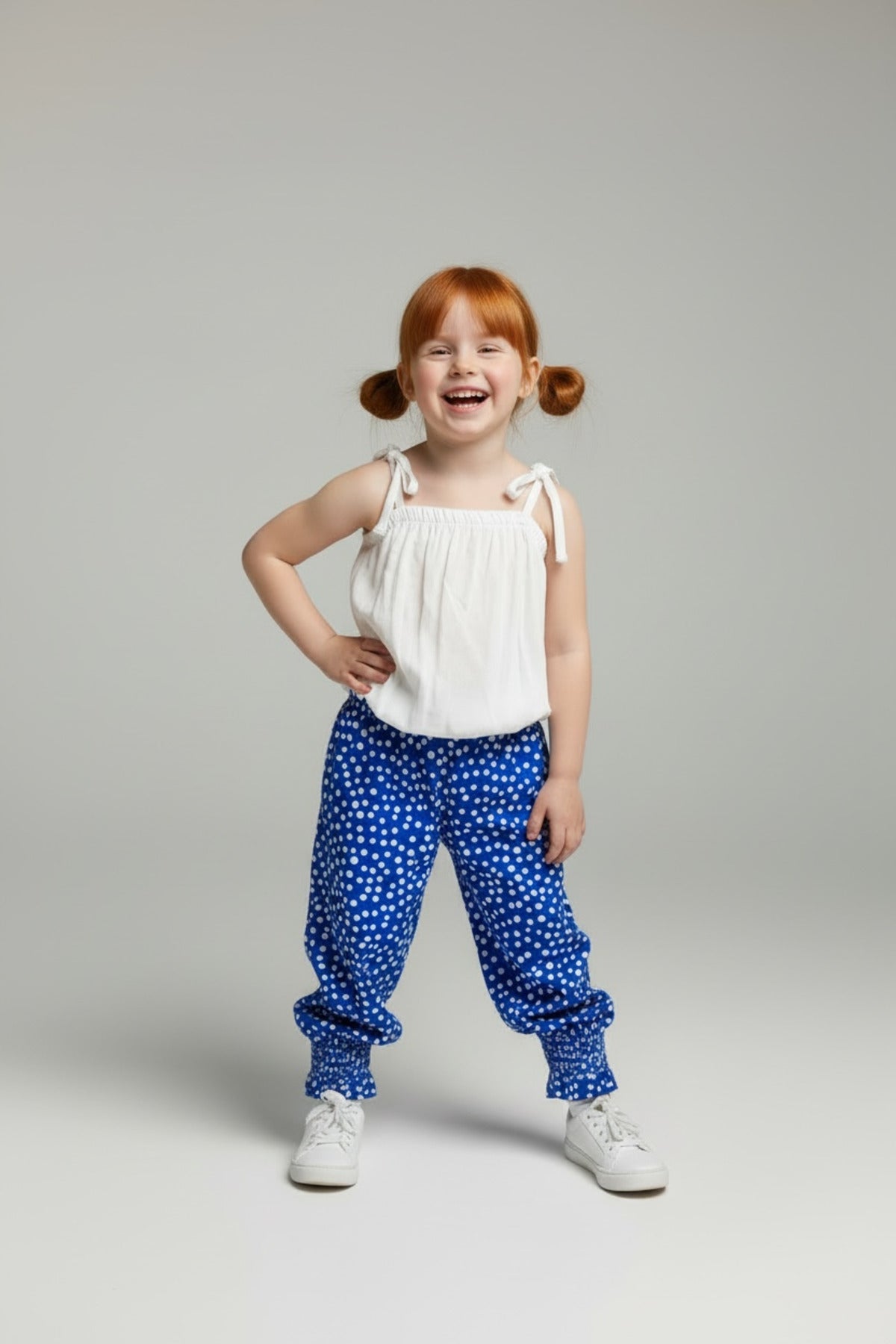 Cherie Girls' Polka Dot Strappy Jumpsuit - Royal Blue Polka Dot - product image 1