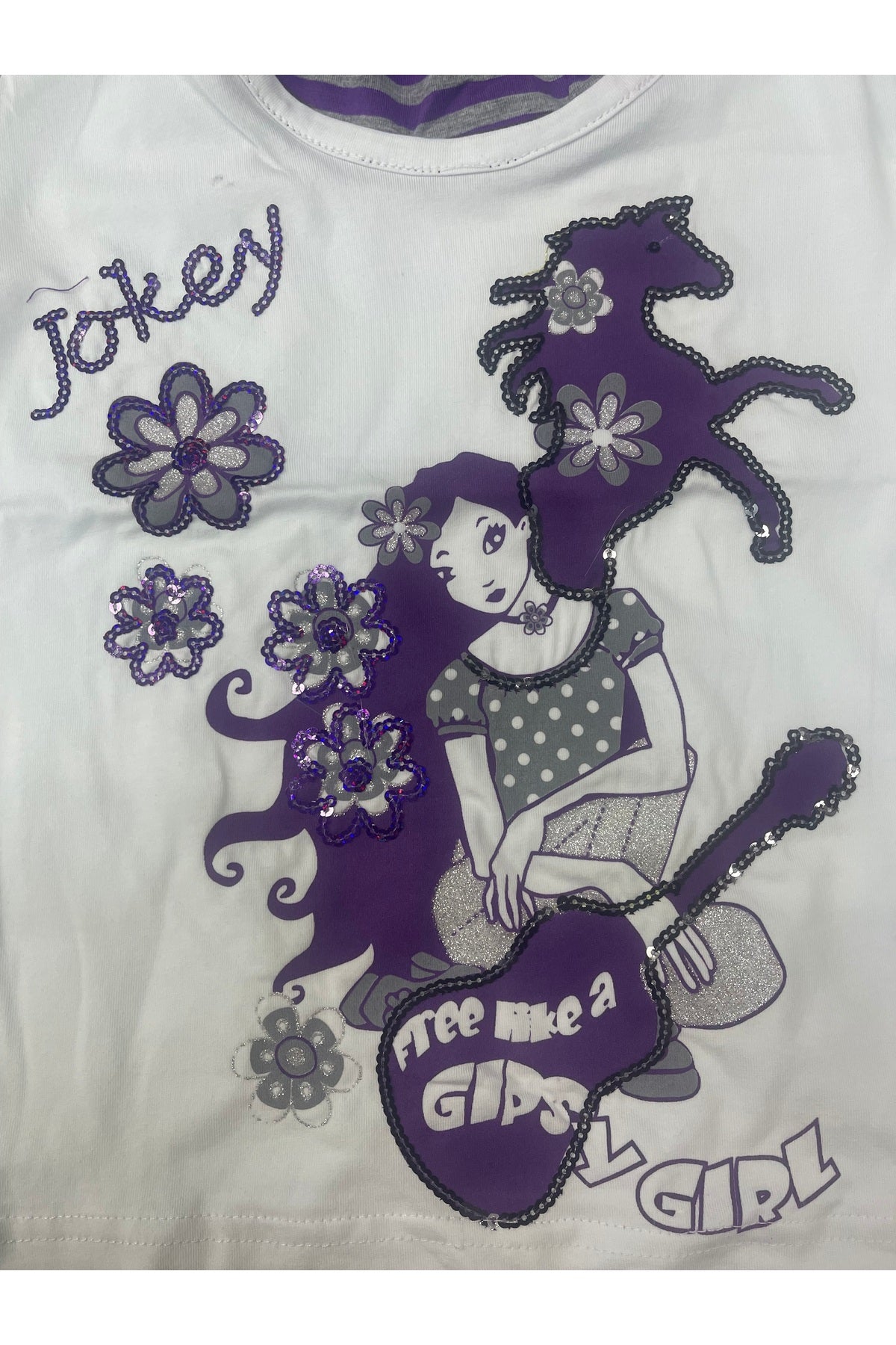 Adelia Girls' Striped Floral T-Shirt - Purple White - product image 6