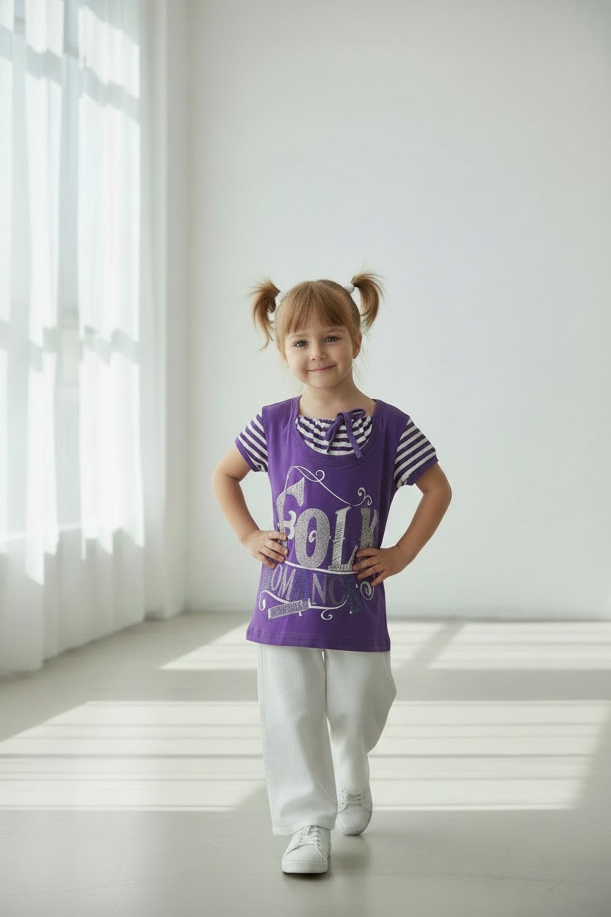 Adelia Girls' Striped Strappy T-Shirt - Purple White Stripe - product image 4