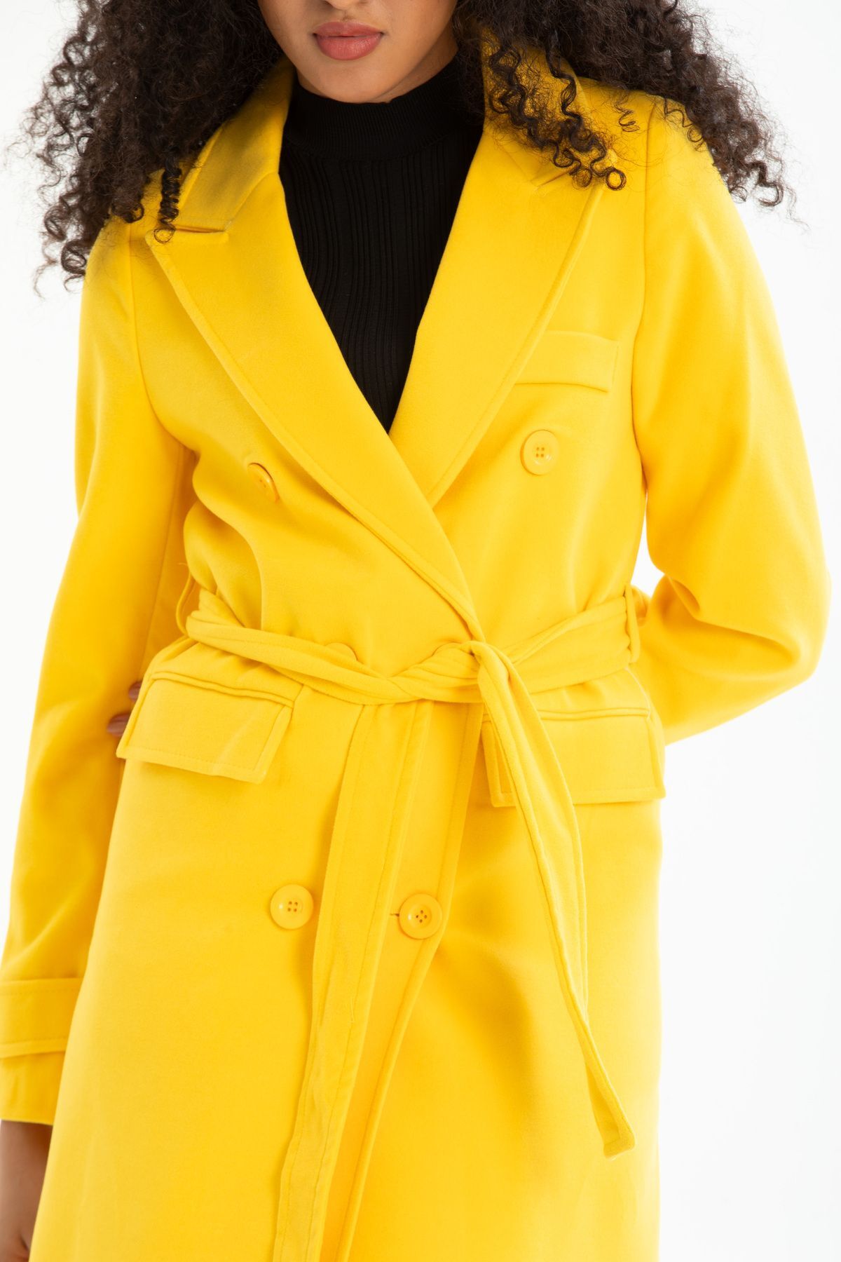 Belinda Women's Belted Notched Collar Coat - Yellow - product image 6