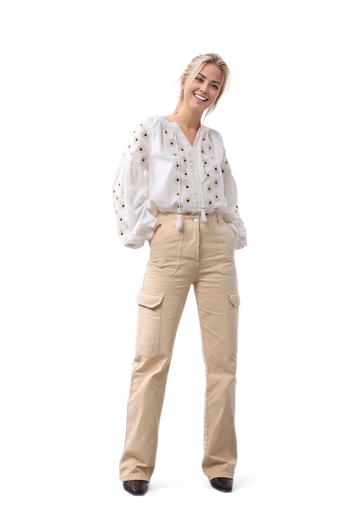Penelope Women's Cotton Vintage Inspired Embroidered Blouse - White Star