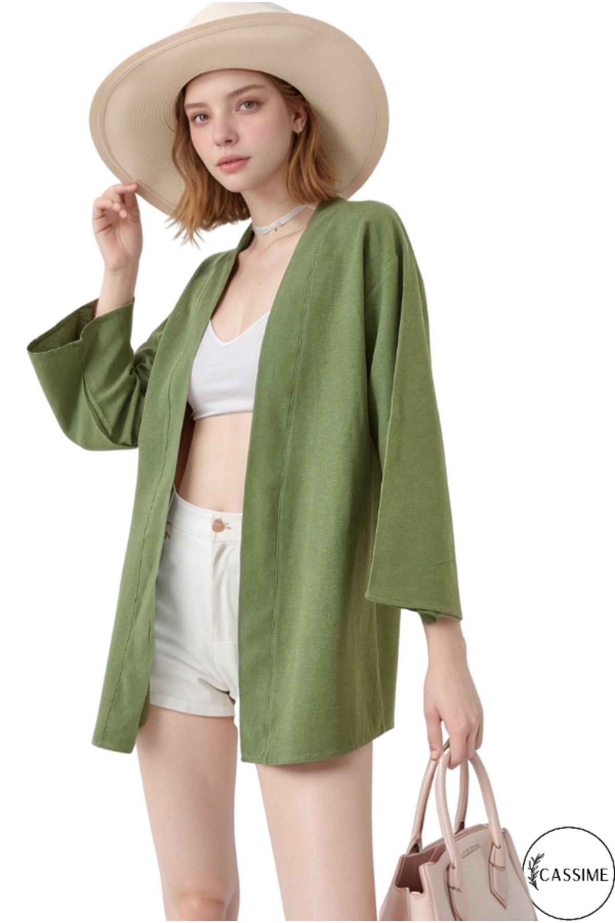 Catherine Women's Linen-Viscose Blend Relaxed Fit Kimono - Khaki
