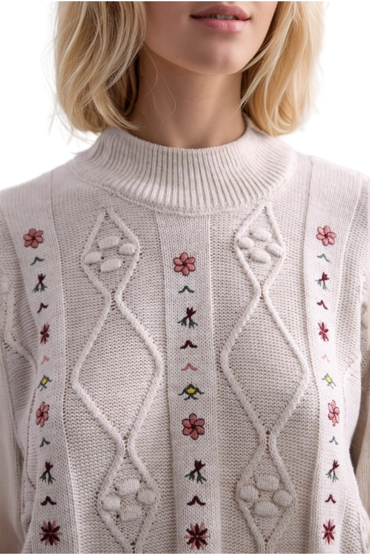 Keira Women's Floral Embroidered Knit Sweater - Cream