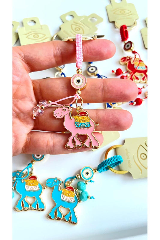 Bella Gold-Plated Animal Charm Keychain - Pink Camel Design