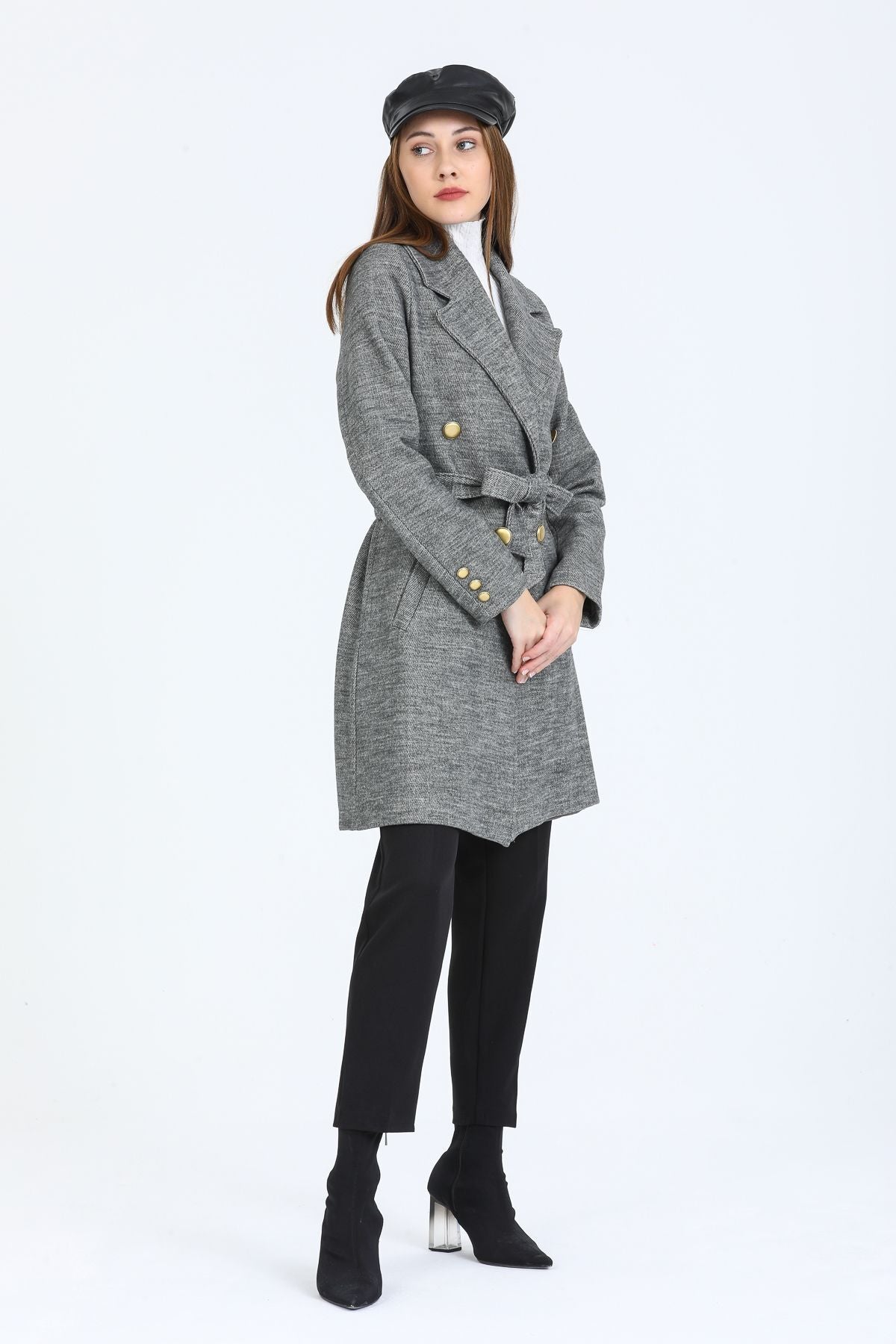 Bernice Women's Belted Notched Collar Coat - Heather Gray - product image 5