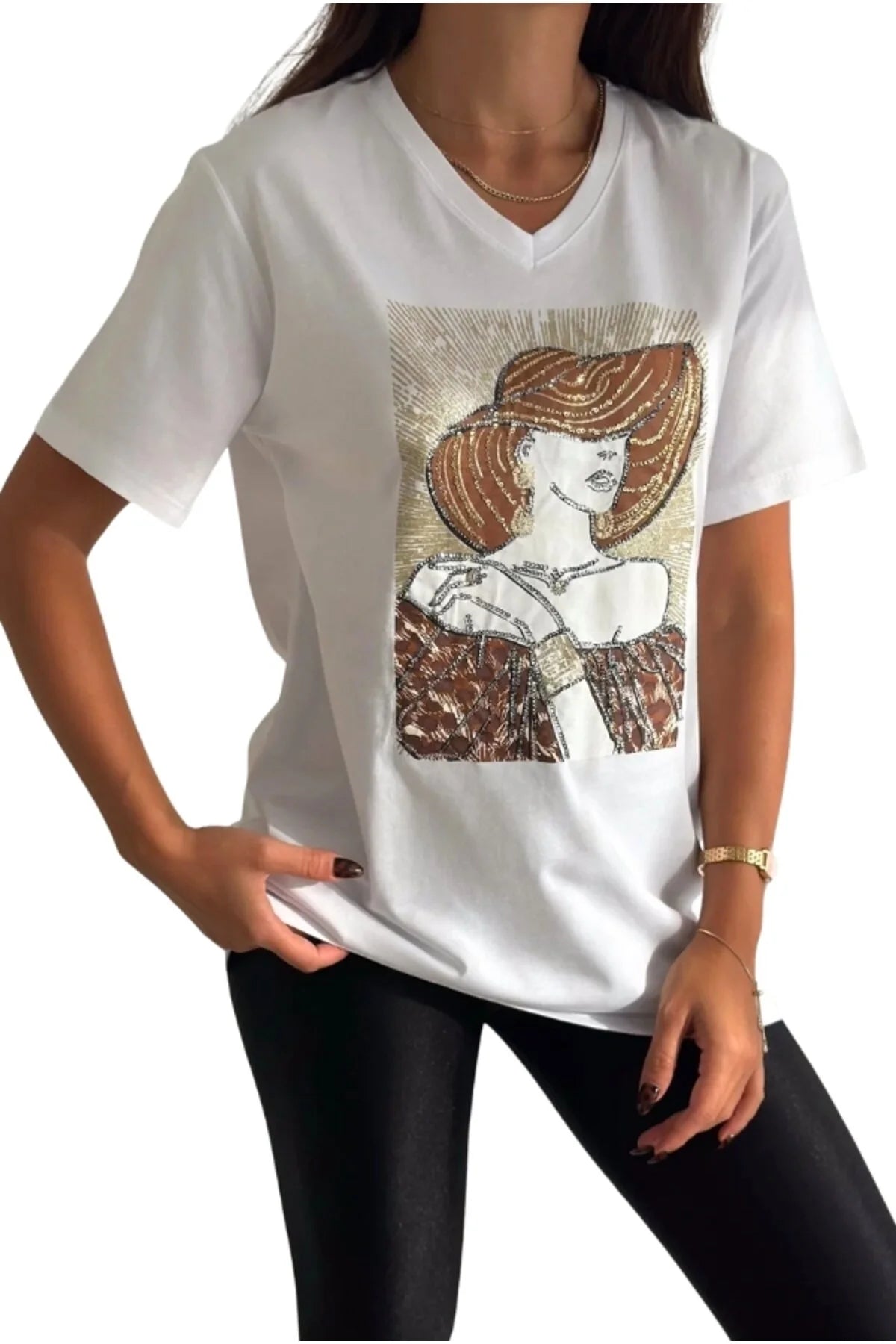 Camiseta de algodón con figura de mujer y sombrero Tilda