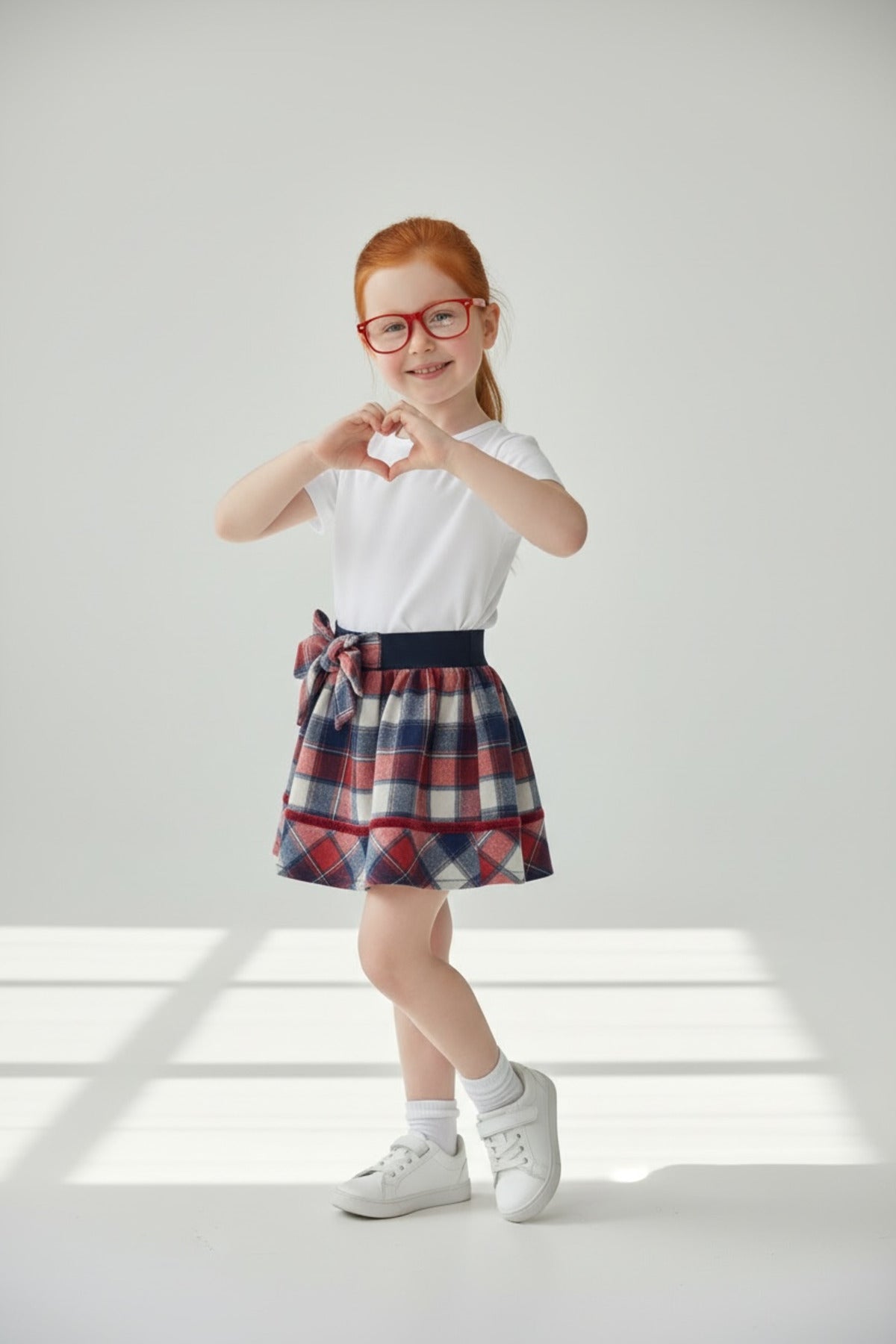Alida Girls' Plaid Skirt - Red Navy White Large Plaid - product image 1