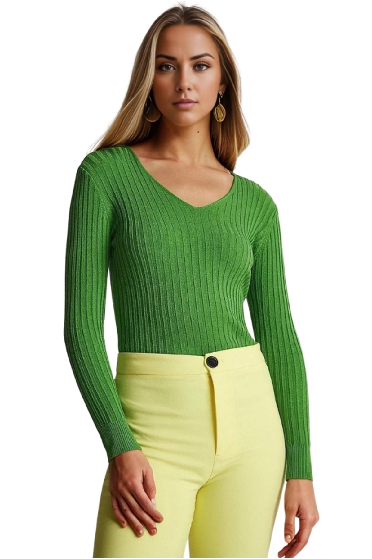 June Women's Slim Fit Long Sleeve Blouse - Light Green