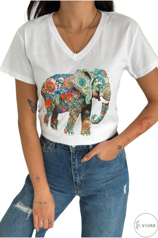Tilda White Elephant Sequin T-Shirt