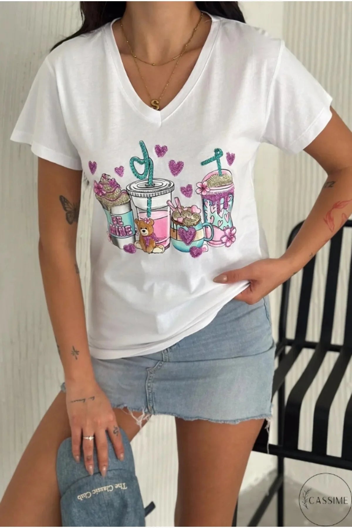 Camiseta de algodón Tilda White Bear con diseño floral