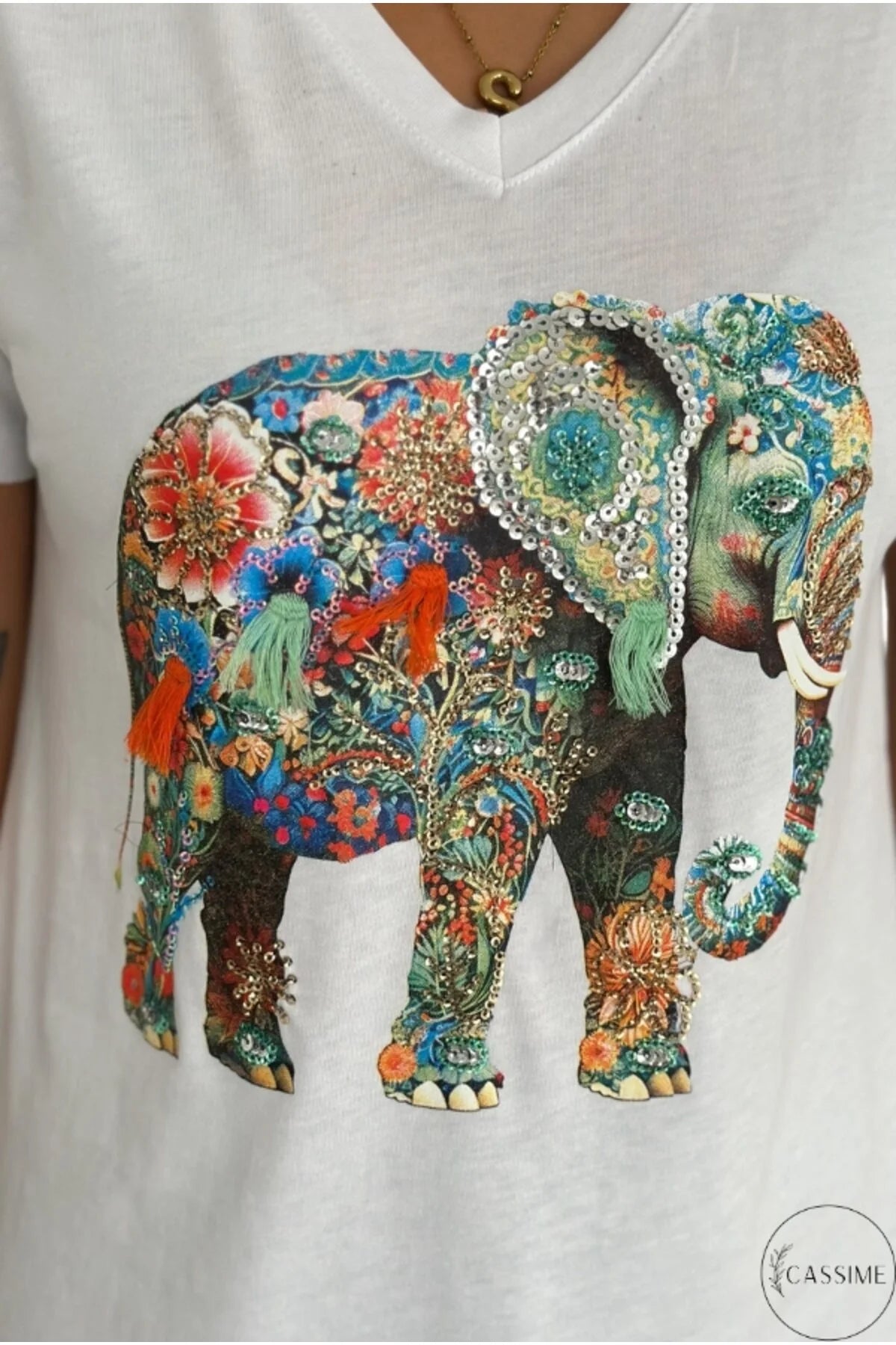 Tilda White Elephant Sequin T-Shirt