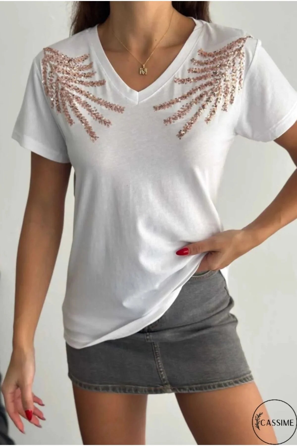 Camiseta de algodón Tilda con detalle de hojas en los hombros