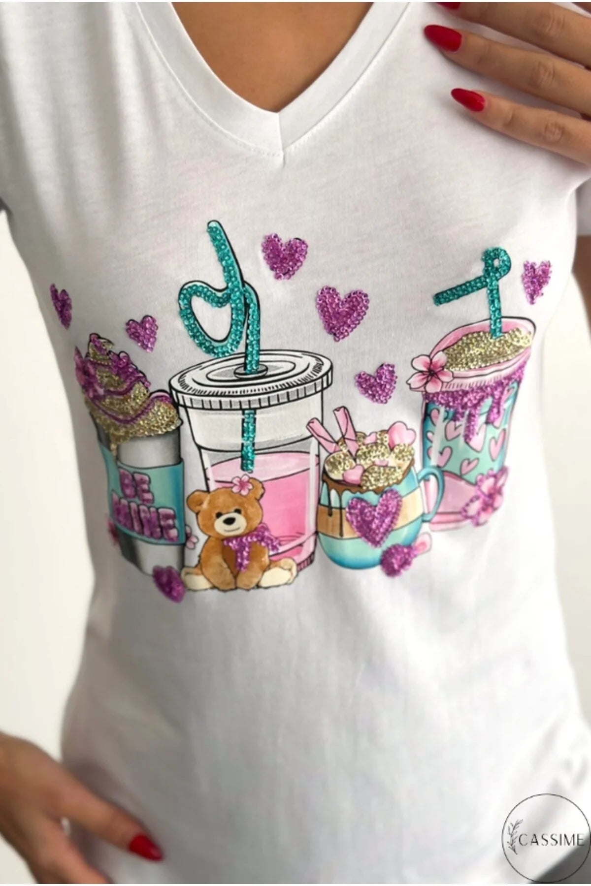 Camiseta de algodón Tilda White Bear con diseño floral