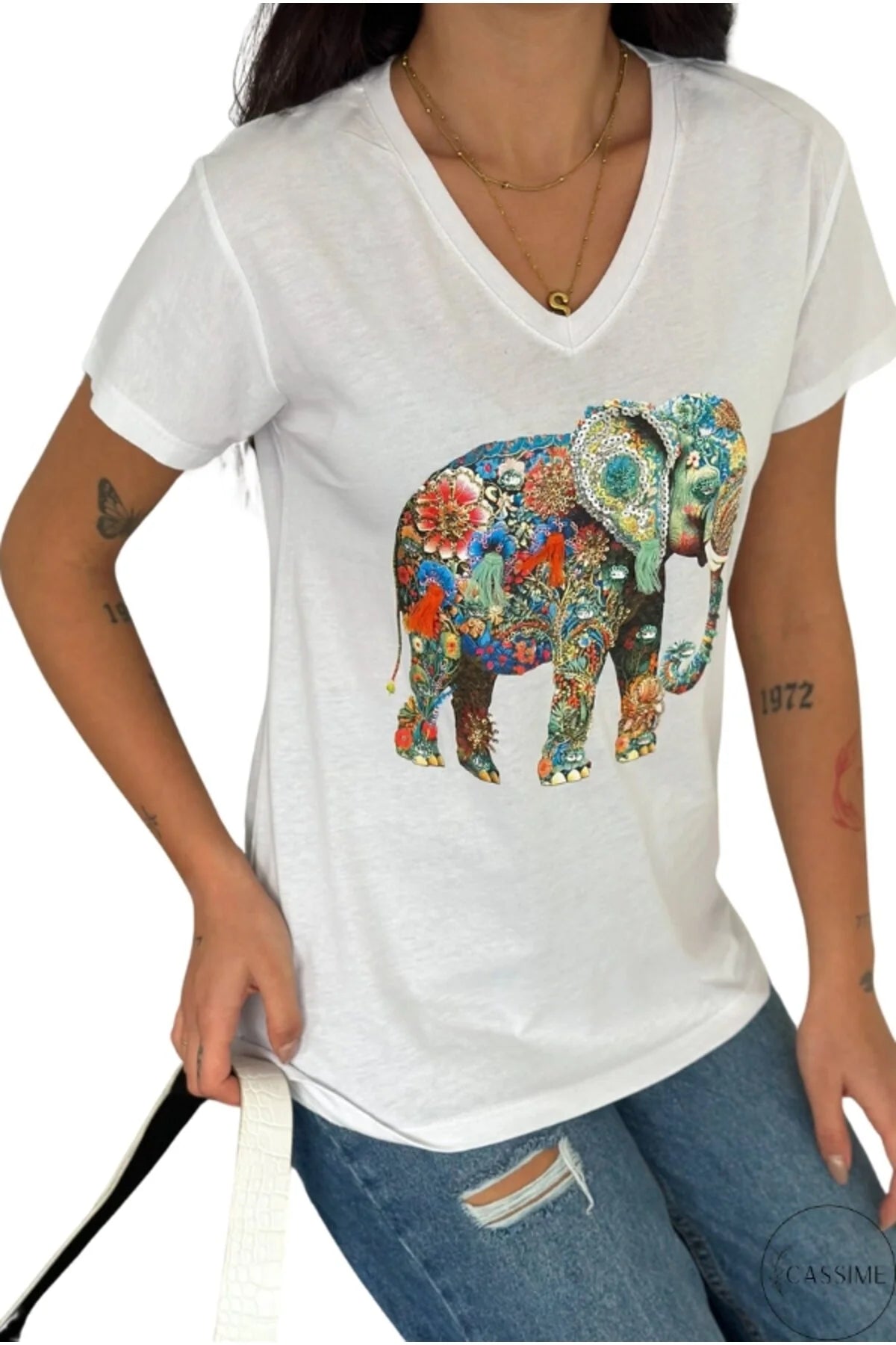 Tilda White Elephant Sequin T-Shirt