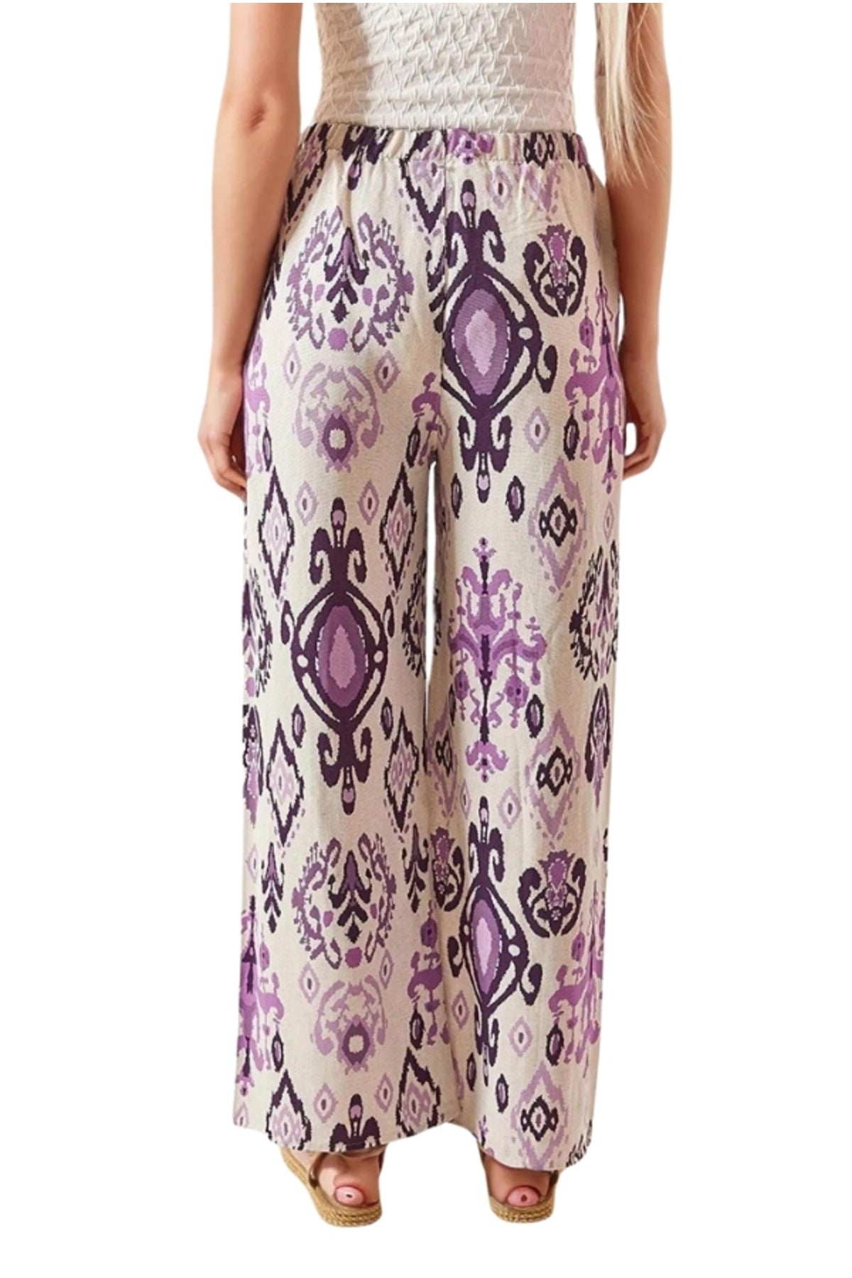 Lucy Women's Linen-Viscose Blend Wide Leg Palazzo Pants - Boho Purple Print