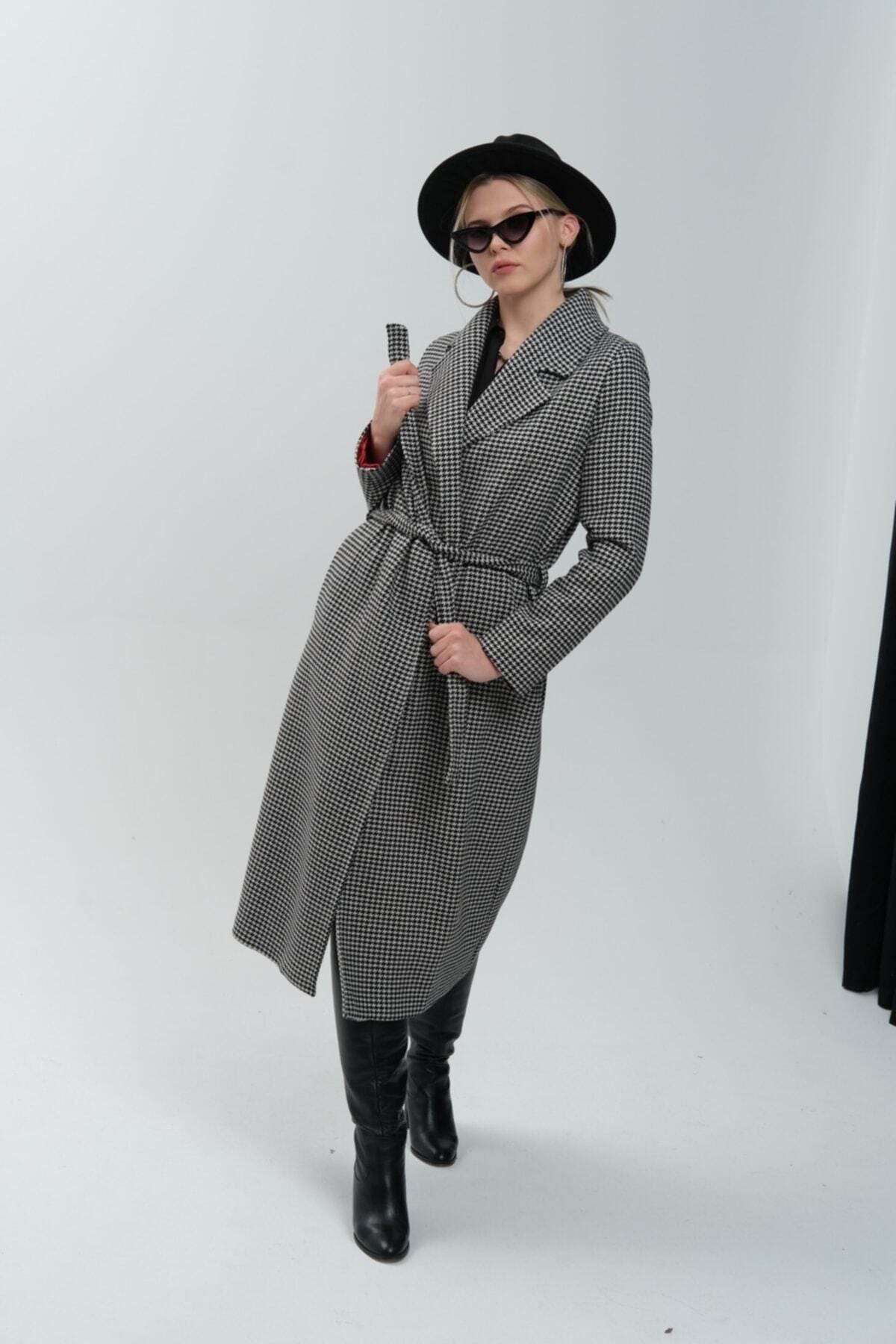 Callista Women's Long Lined Coat - Black Micro Houndstooth - product image 6