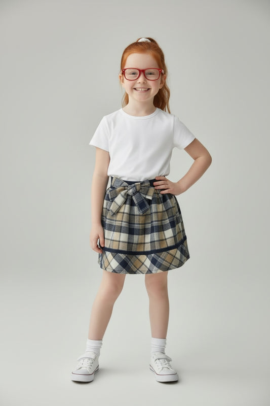 Alida Girls' Plaid Skirt - Navy Beige White Plaid - product image 1