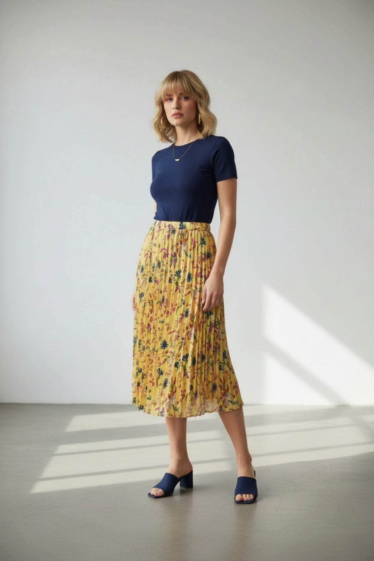 Janette Women's Floral Pleated Skirt - Yellow Floral - product image 1